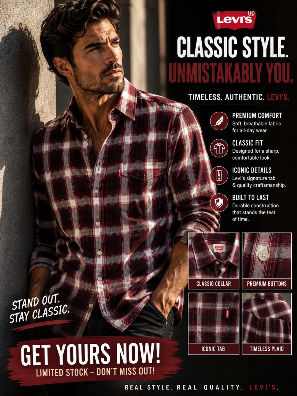 Levi's Men's Classic Red Plaid Shirt size XS